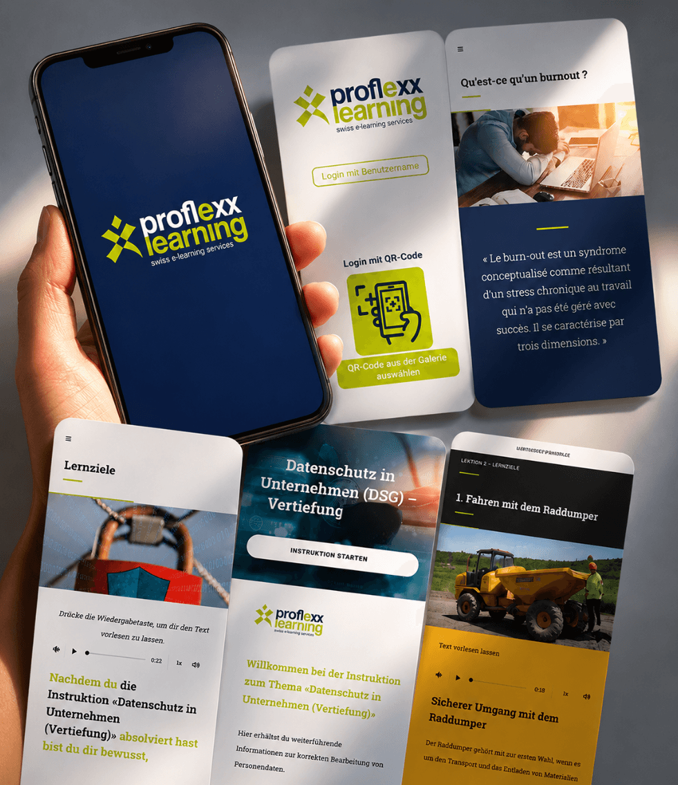 proflexx learning App, App Design, E-Learning, mobile Nutzerführung